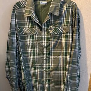 Columbia Olive and White Plaid Shirt